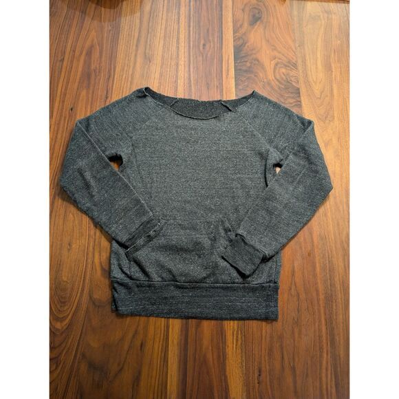 Sweaters - Women's Charcoal Gray Wide Cutoff Neck Fleece Raglan Pullover Sweater Sz Medium